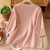 Hauts pour femmes en coton et lin Hauts Rétro à Boutons Chinois Manches 3/4 Col en V Chemises