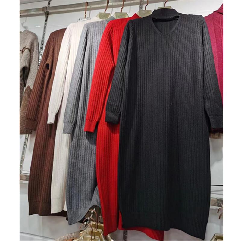 Autumn and winter soft waxy sweater skirt medium and long neck design loose and thin inside bottom knitted dress women
