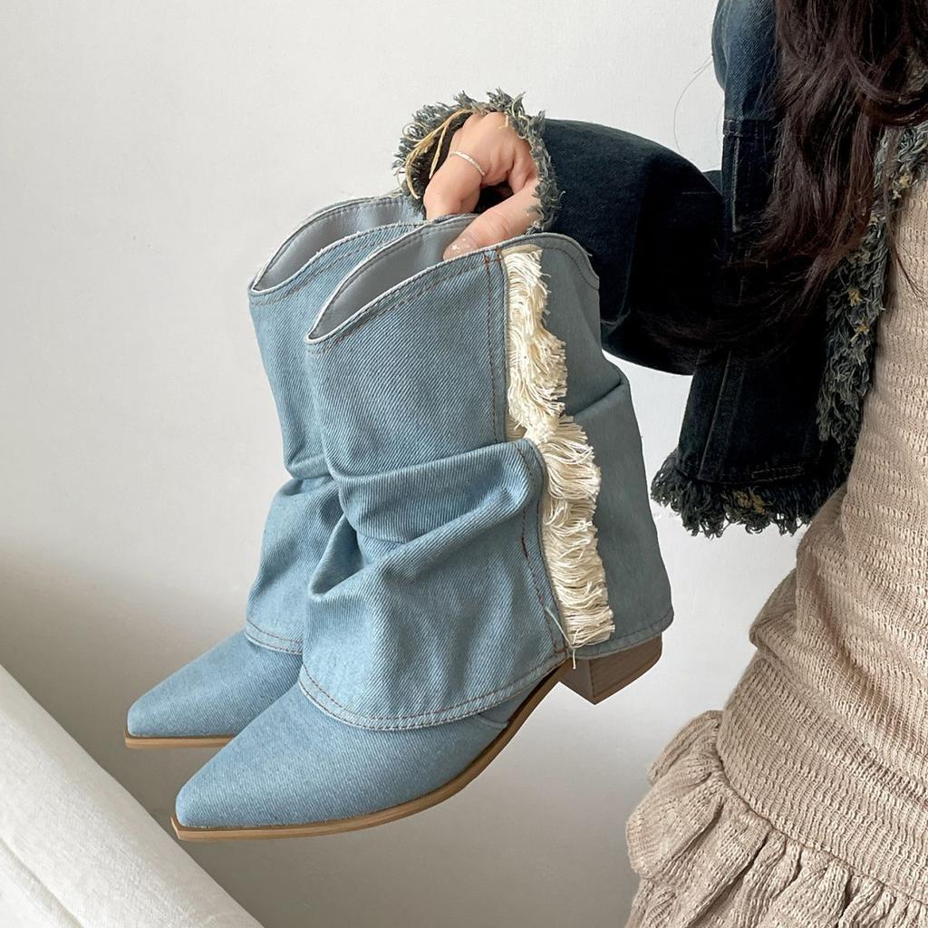 Large size women's boots fat feet wide fat women's shoes autumn 2025 new pointed high heel short boots women's fat mm thick leg boots