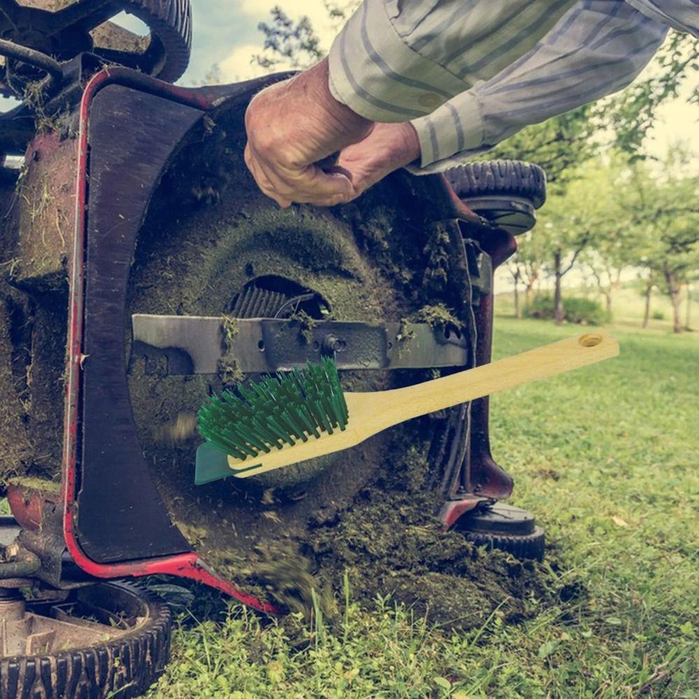 Plastic Garden Tool Brush Wooden Handle Lawn Mower Cleaning Brush Clean Scraper Brush  Gardening