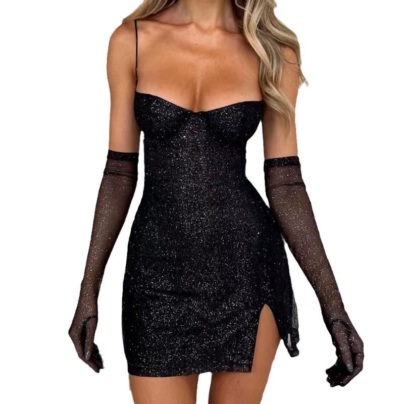 2024 Autumn/Winter Women's Sexy Slimming Sling Dress with Gloves