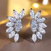 Exquisite White Diamond Horse Eye Flower Earrings, A Pair of Women's Crystal White Zircon Wedding Fashion Jewelry