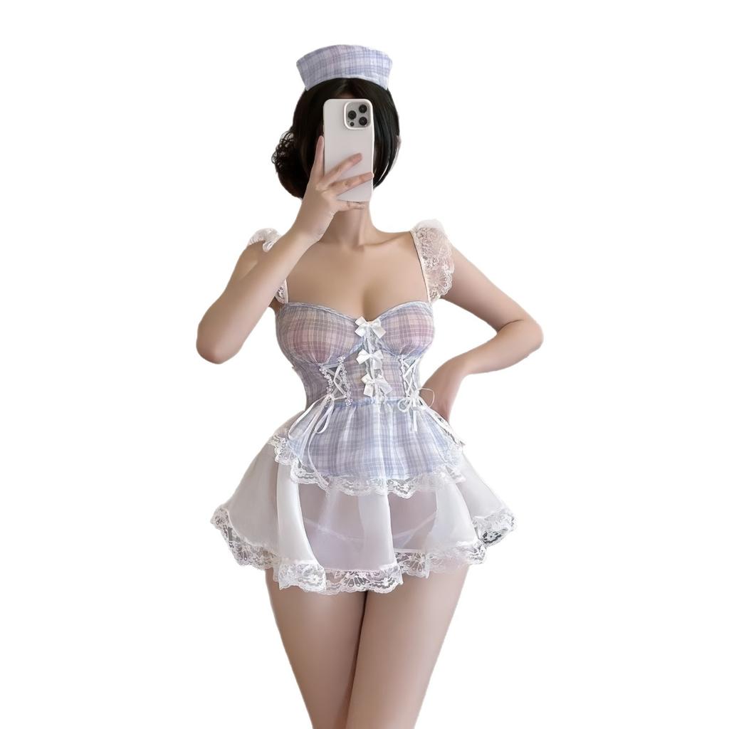 Sex underwear bow plaid skirt fun mood fun uniform abstinence pure desire mesh suspender set