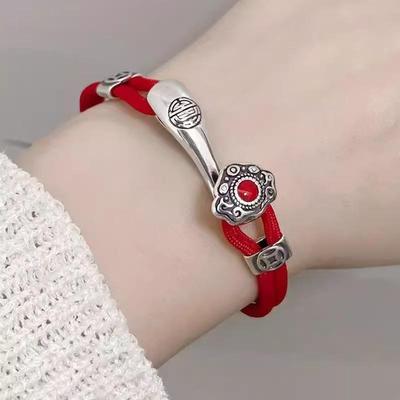 Retro Red String Bracelet: Auspicious Ruyi Design for Men and Women, Perfect As a Couple's Jewelry or Benmingnian Gift.