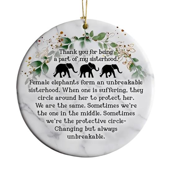 Elephant Sisterhood Keepsake Ceramic Round/Heart Ornament Elephant Friendship Hanging Ornaments Gift for Best Friends
