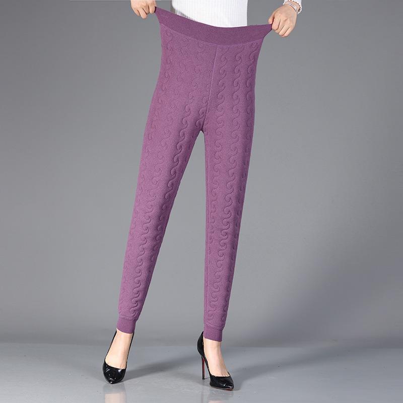 

Зимние женские облегающие супермягкие теплозащитные термобрюки для женщин среднего возраста, эластичные, с высокой талией, эластичное нижнее белье, леггинсы, хлопковые брюки 5XL (recommended 140-80kg) темно-фиолетового