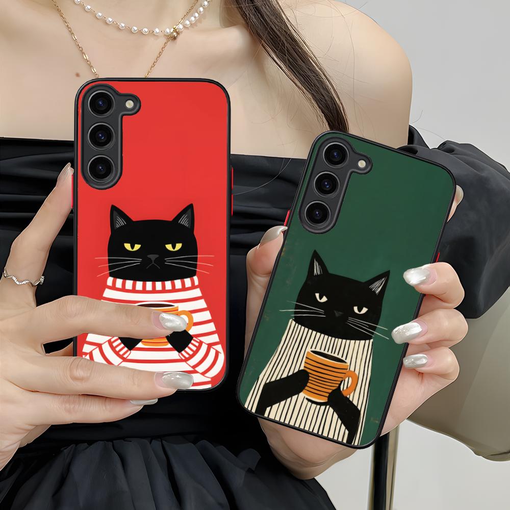 Custodia in Silicone per Cellulare Gatto Caffè Carino per Samsung Galaxy S26 S25 S24 S23 S22 S21 Plus FE Ultra Cover Colorata