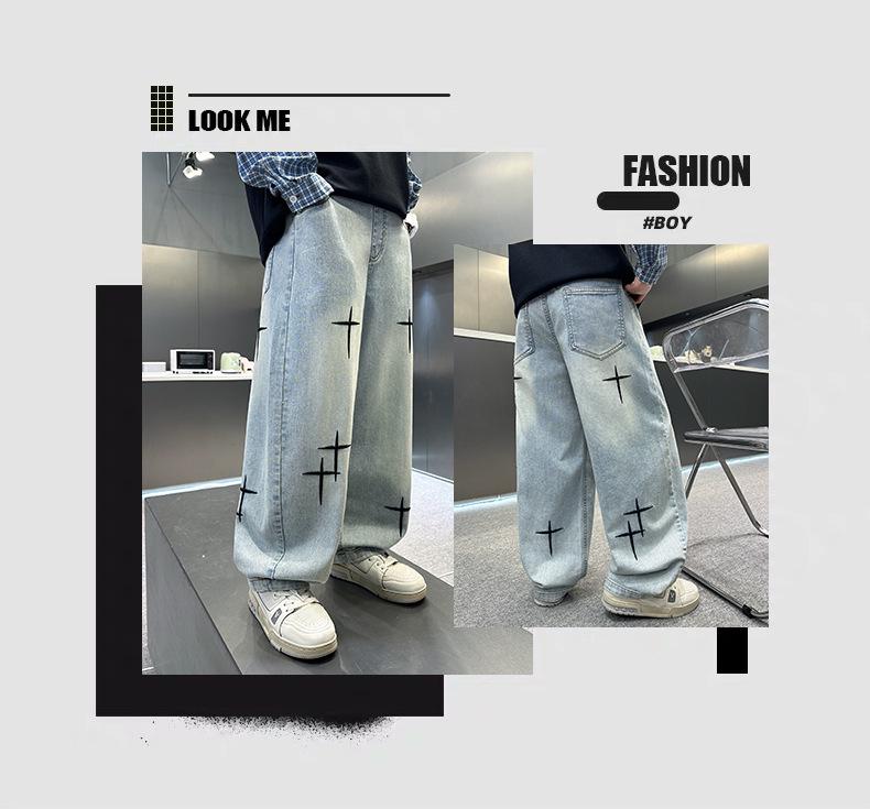 Men's 2026 Spring Trend Loose Wide-Leg Jeans with Cross Star Embroidery