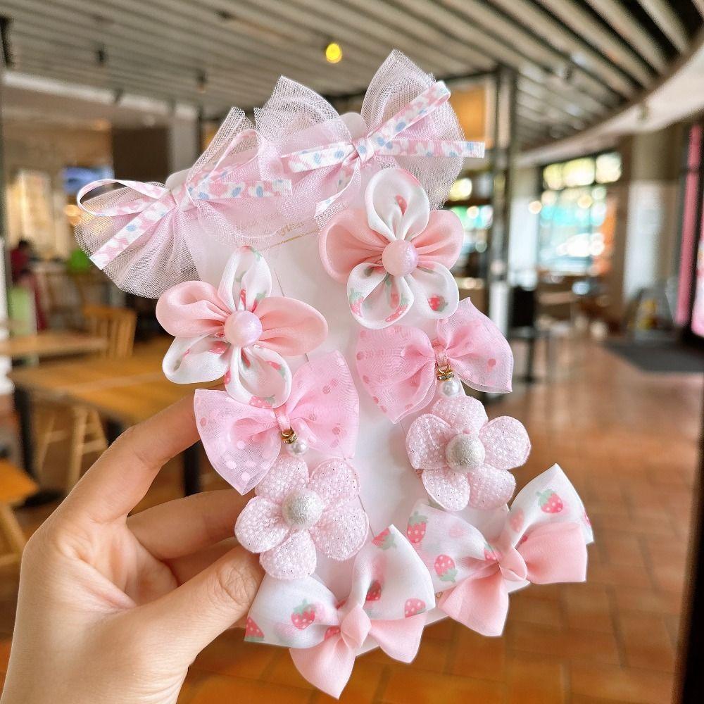 10PCS/Set Cute Lace Orangza Hair Clip Baby Girl Floral Princess Barrettes Glitter Wing Pearl Flower Hairpin