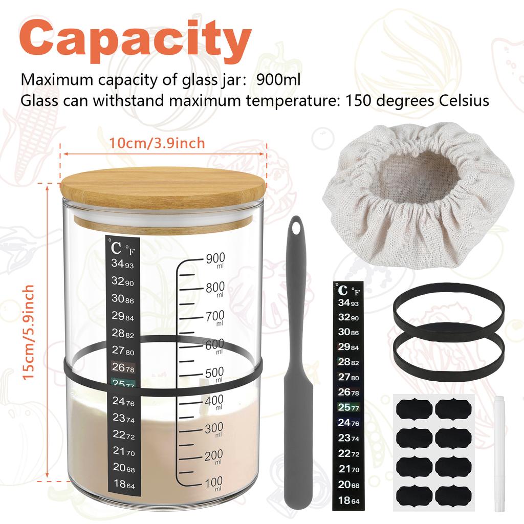 9Pcs Sourdough Fermentation Jar 1L Sourdough Starter Container Clear Glass Jar Sourdough Baking Tool Wide Mouth Kitchen Supplies