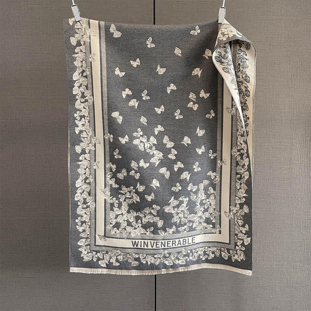 Luxury  Winter Cashmere Pashmina Shawl Lady Wrap Warm Winter Scarves Butterfly Letters Jacquard Female Stoles Scarf