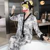 Warm Season Autumn Ink and Wash Painting Pattern Silk Pajamas Women's Long Sleeve Simple Sleepwear Homewear Nightwear Loungewear 2PCS
