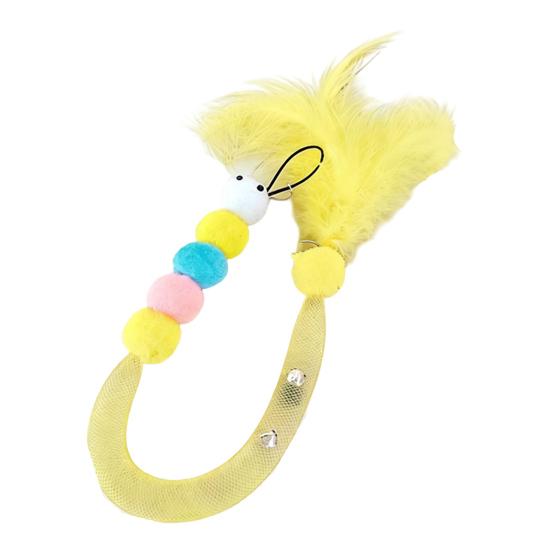 

Cat Wand Toy Replacement Cute Caterpillar with Colorful Plush Balls And Feathers Elastic Net Tube Cat Toy Accessory for Kittens Interactive Wand Toy жёлтый