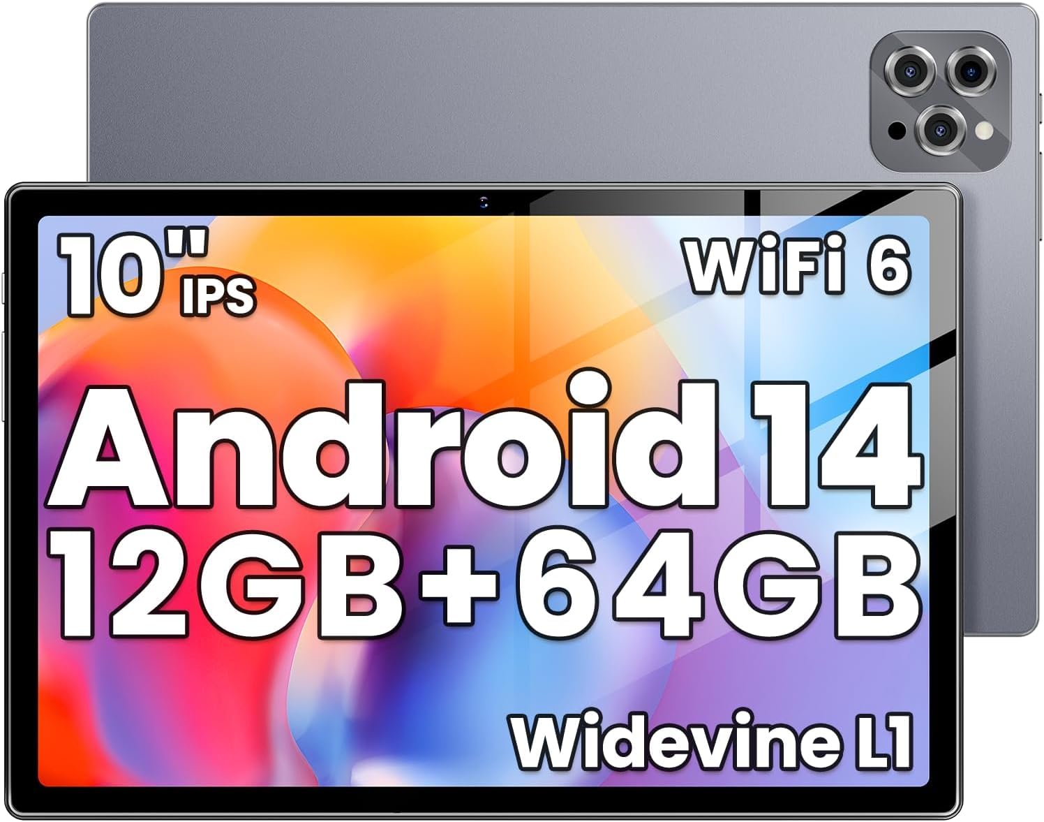 

Tablet with TF Card Widevine 6000mAh Android Tablet with IPS WiFi and Japanese Instruction Manual Included 10-inch Wi-Fi 12GB+64GB+1TB Expansion, сірий колір