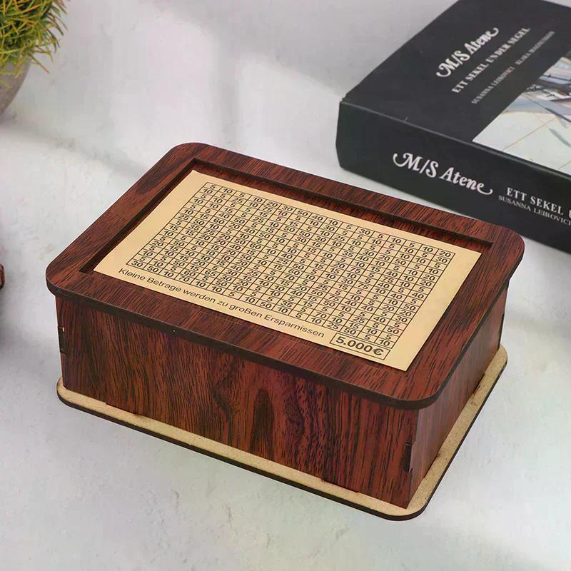 1set Wooden Piggy Bank Money Container for Cash Saving Treasure Coin Case in 1000/5000/10000 Euro Denominations