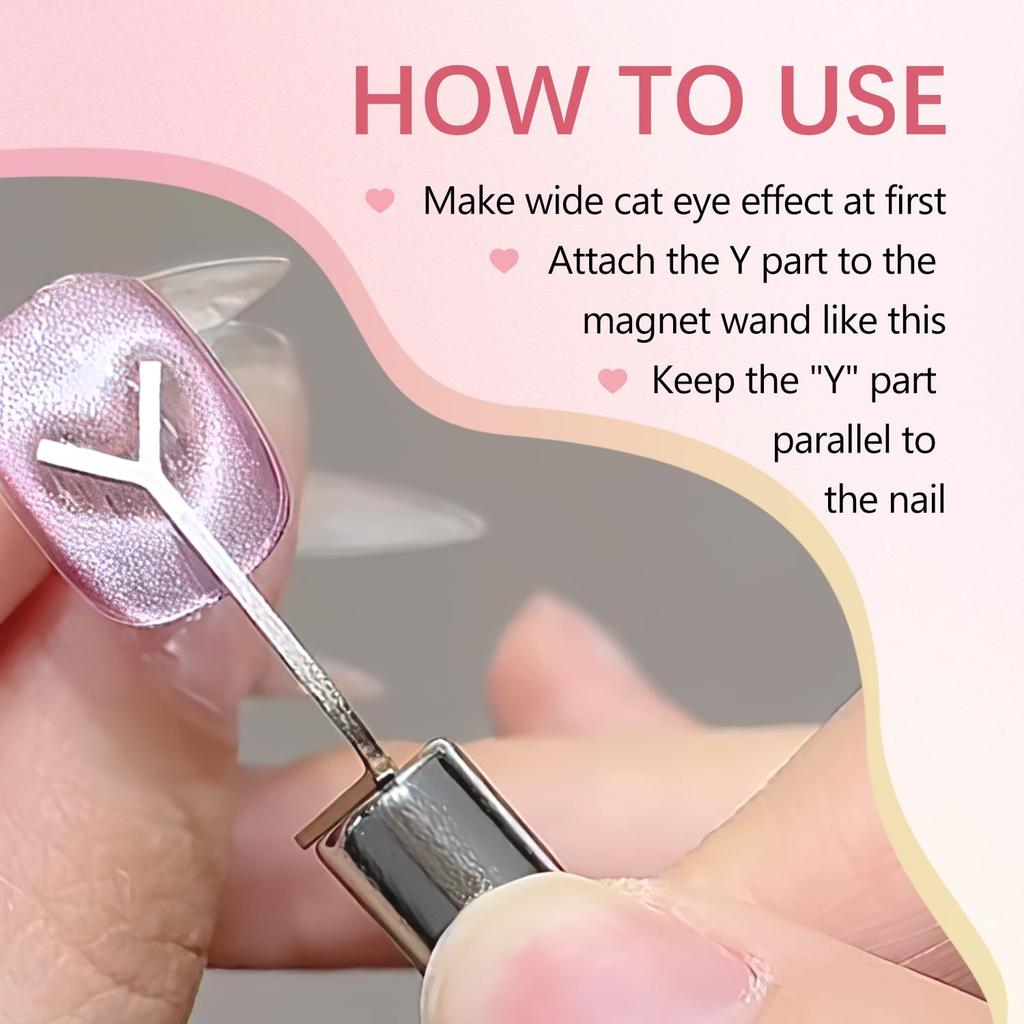 3 Pack Heart Magnet for Cat Eye Gel Polish, Heart Magnet for Nails, Cat Eye Magnetic Nail Art Tool Set,Magnet Sticks with Y-Shaped Guide,