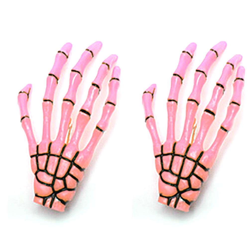 2PCS Women Harajuku Skull Skeleton Hand Hair Clip Bone Claw Hairpin Halloween Hair Accessories