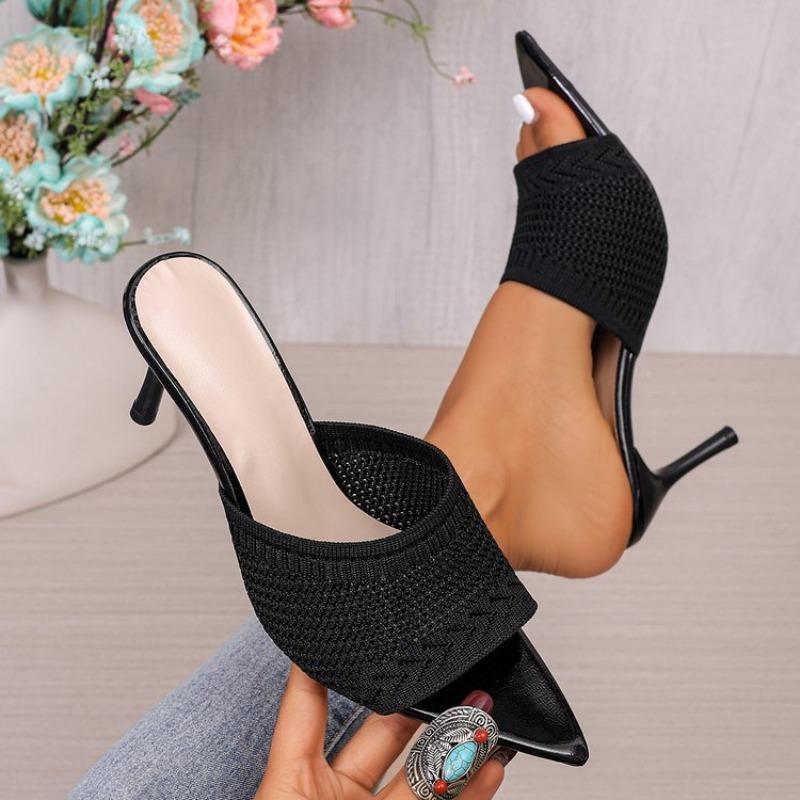 In The Summer of 2026, Fashion Plus Size Women's Integrated Fabric Hollow Breathable Cold Slippers High Heels Knitted