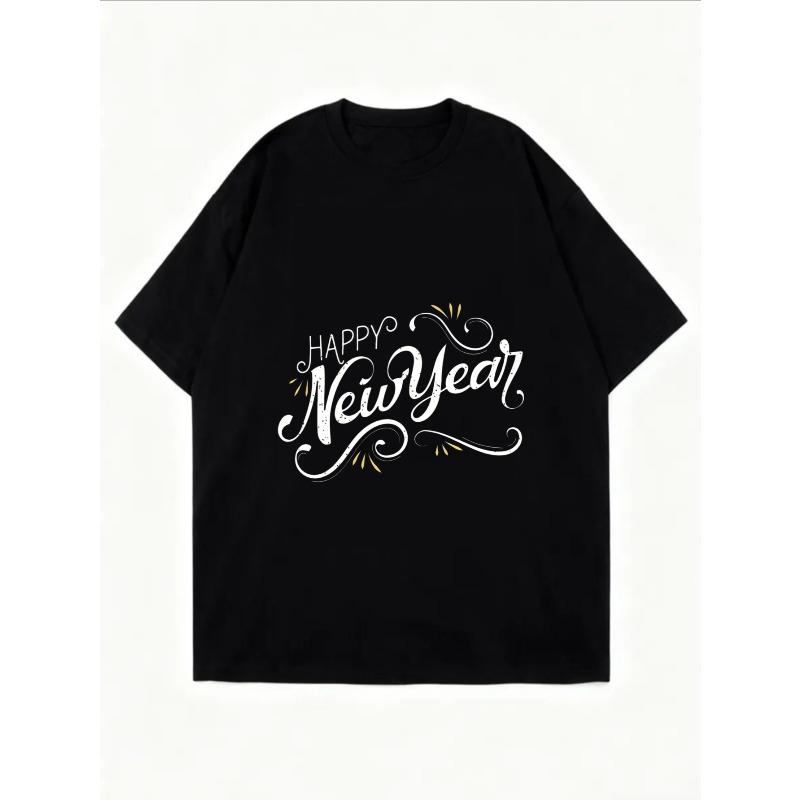 White Oversized T-Shirt Happy New Year Print Casual Party Wear For Women