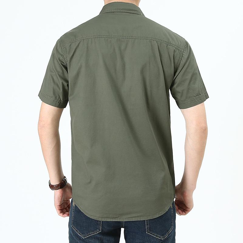 2024 Men's Casual Cotton Military Shirt - Washed, Thin, Loose Short Sleeve