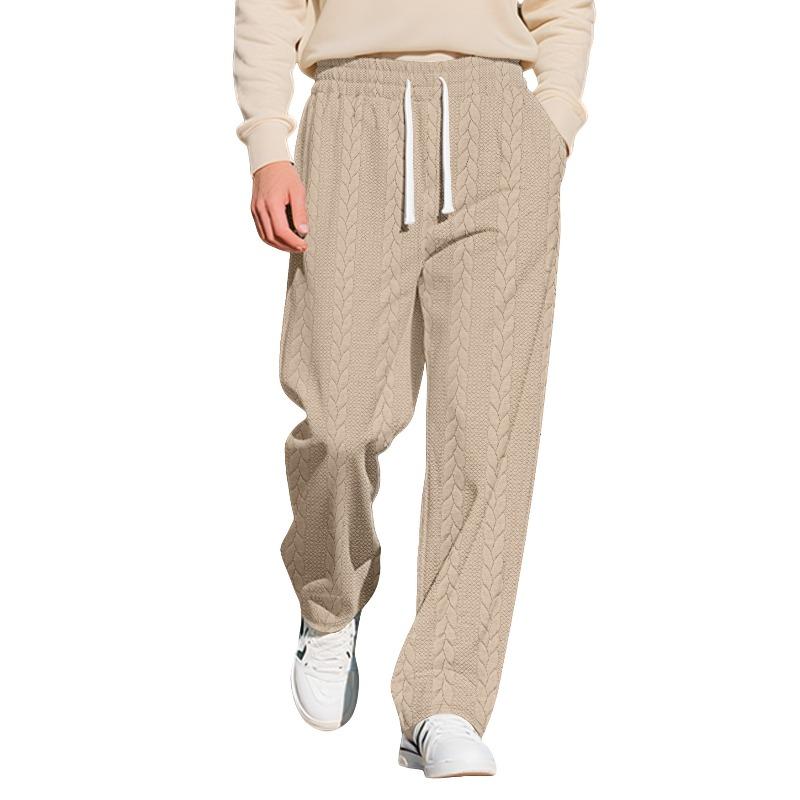 New Autumn and Winter Men's Leisure Sports Solid Color Jacquard Twist Pattern Large Size Drawstring Trousers Men