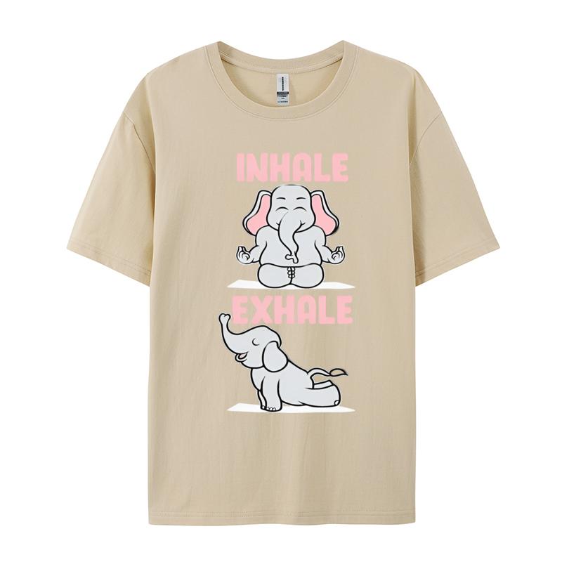 Inhale Exhale Elephant Yoga Tshirt Funny Yoga Top Tee Rife Normal Tops Shirts Cotton Tshirts Printed On