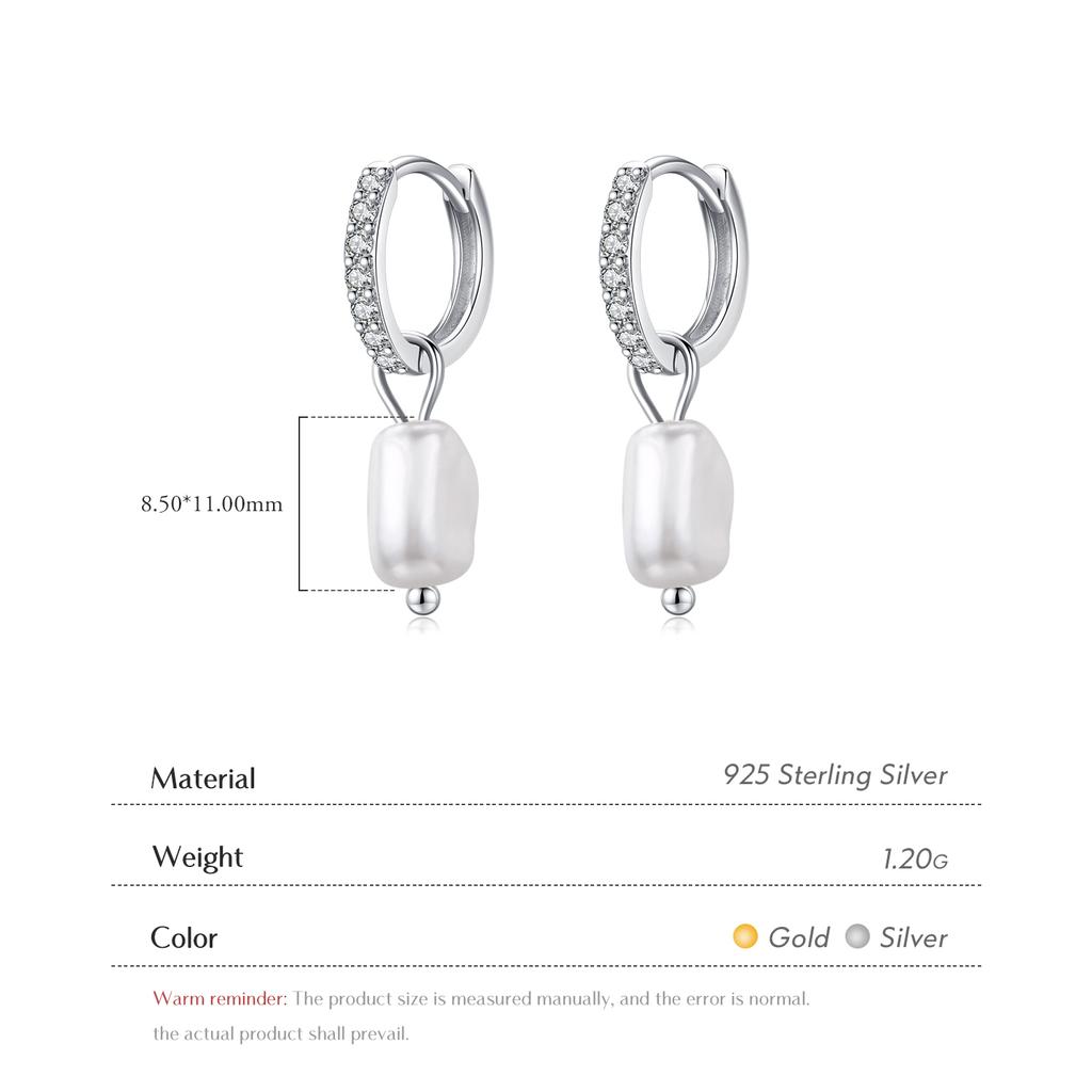 Classic Elegant Ear Buckles for Women Party Fine Jewelry Gifts 925 Sterling Silver Irregular Baroque Pearl Hoop Earrings