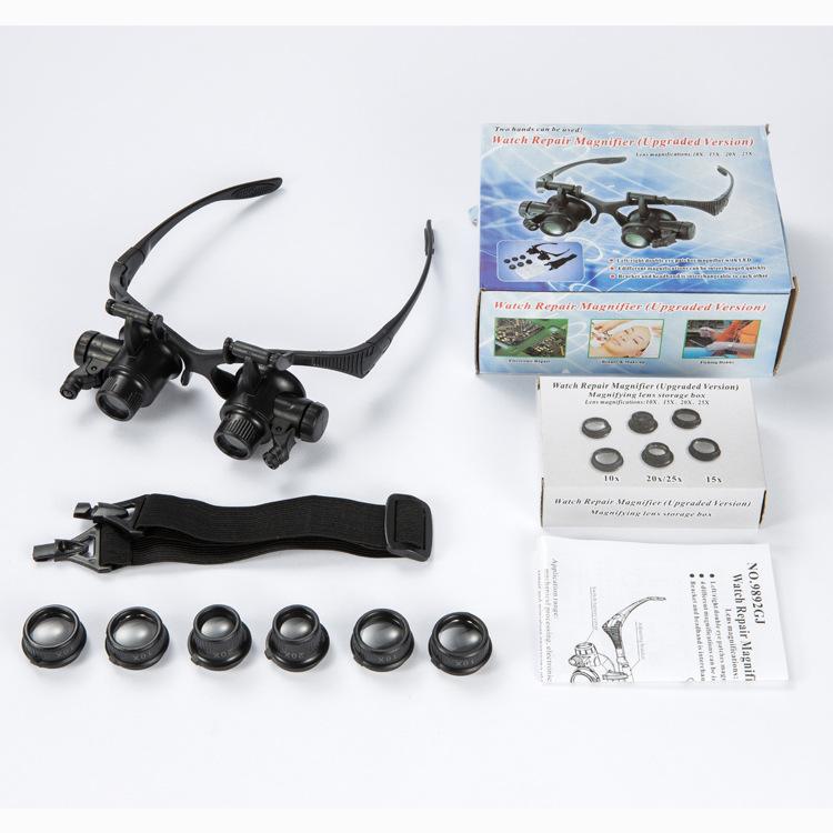 Helmet Mounted, 25X Repair Magnifying Glass with Light for Maintenance and Detection with Four Multiples Optional