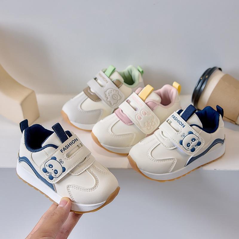 Baby Walking Shoes with Leather Upper, Toddler Hook-and-Loop Functional Shoes, Boys' Anti-Slip Classic Sneakers, Girls' Soft-Sole Sports Shoes.