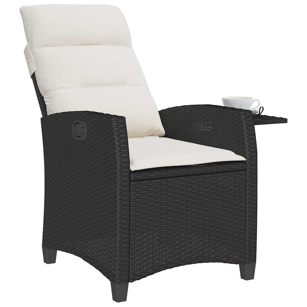 Garden Armchair with Side Table Adjustable Black Poly Rattan