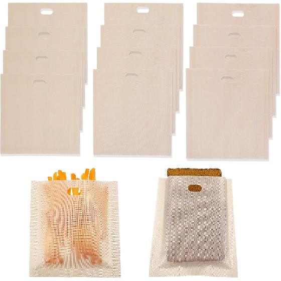 12 Pack Non-Stick Toaster Bags Grilled Cheese Toaster Bags Reble 3 Sizes Washable Heat Resistant for Sandwich Chicken Grilled Cheese Panini Snacks