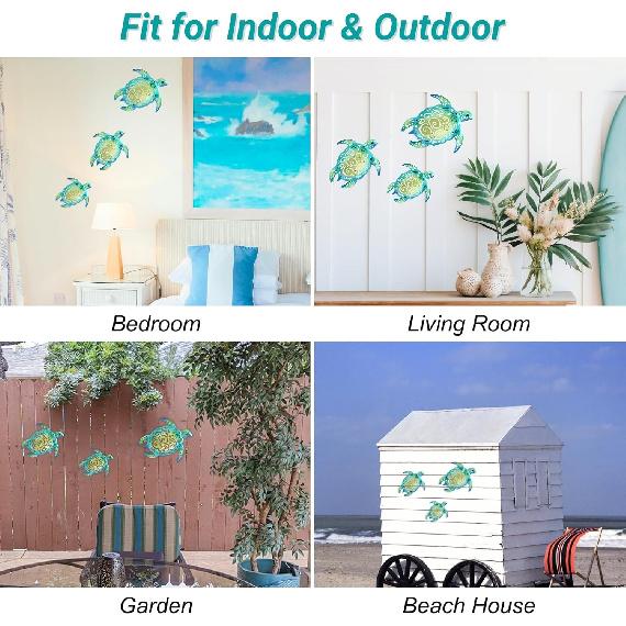 YOUIN Set of 3 Metal Sea Turtle Beach Theme Decor Wall Art Decorations for Indoor Outdoor Bathroom Garden