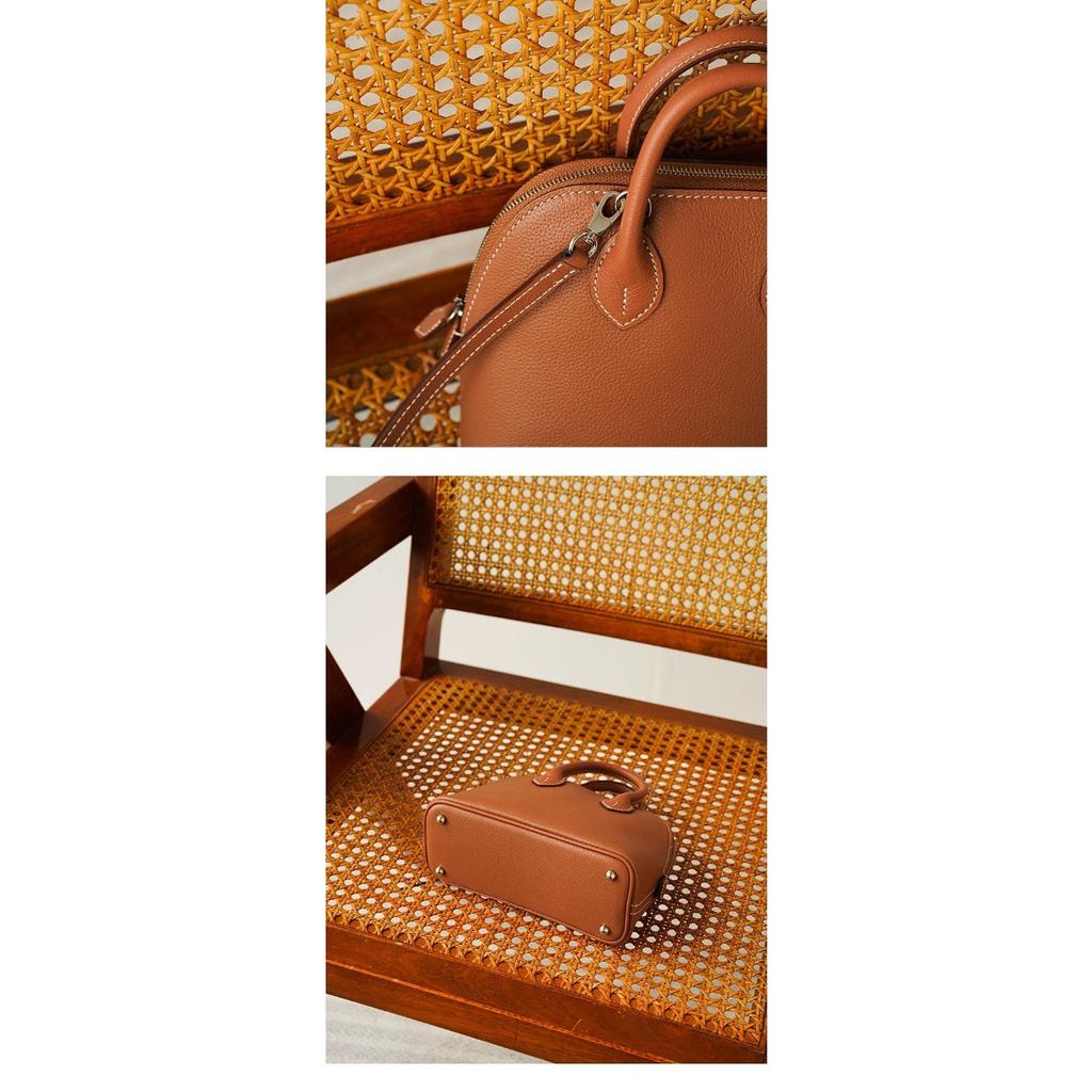 First Layer Cowhide Handheld Women's Bag, High-end Niche Design, Shell Bag, Simple and Versatile Mini Messenger Bowling Bag