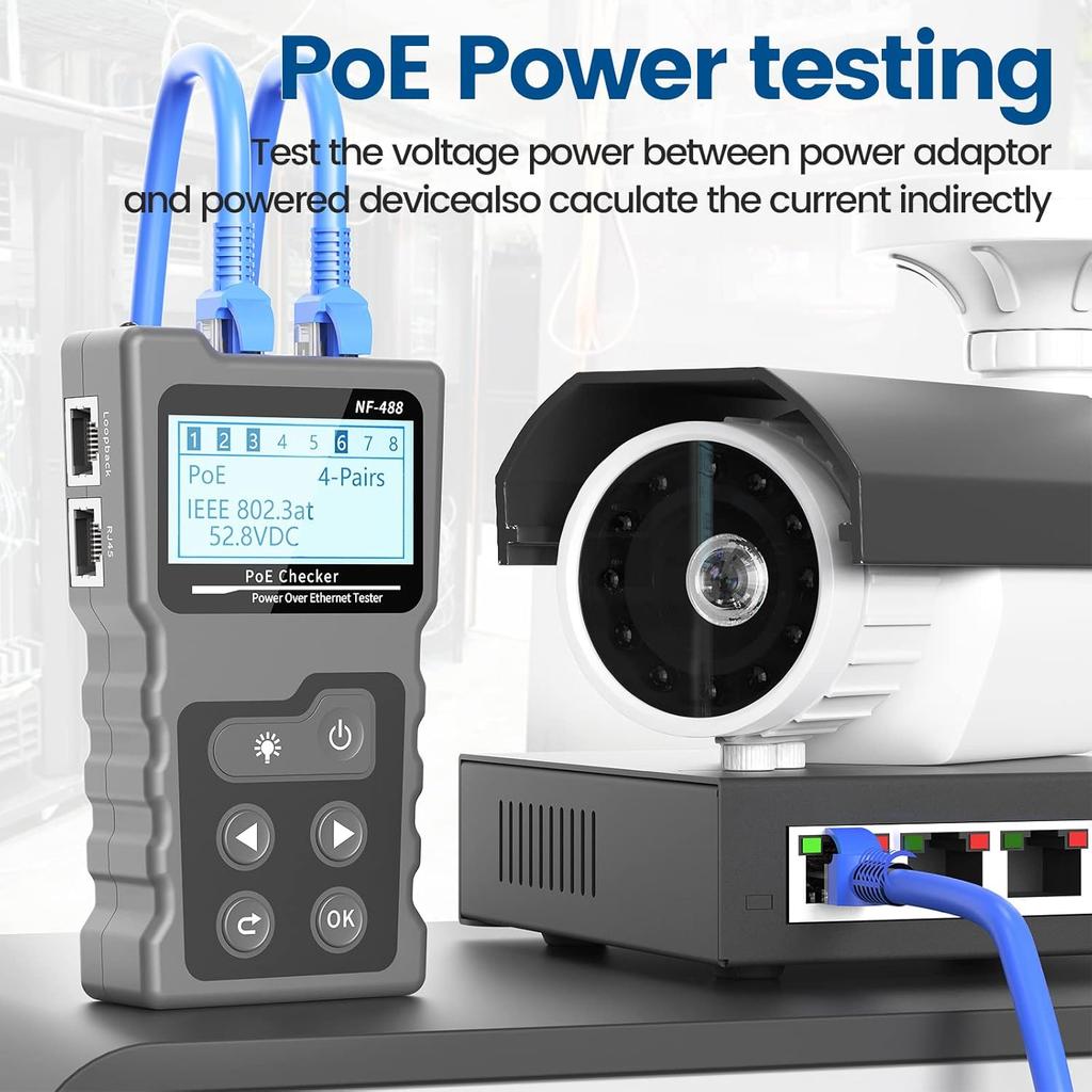 RJ45 Network Cable Tester, VXSCAN Multifunction Poe Ethernet Cable Tester Kit for CAT5e/CAT6/CAT6a, Network Cable Continuity Tester DC Power & Switch