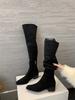 2025 Autumn and Winter New Square Head Thick Heel Simple Versatile Zipper High Boots