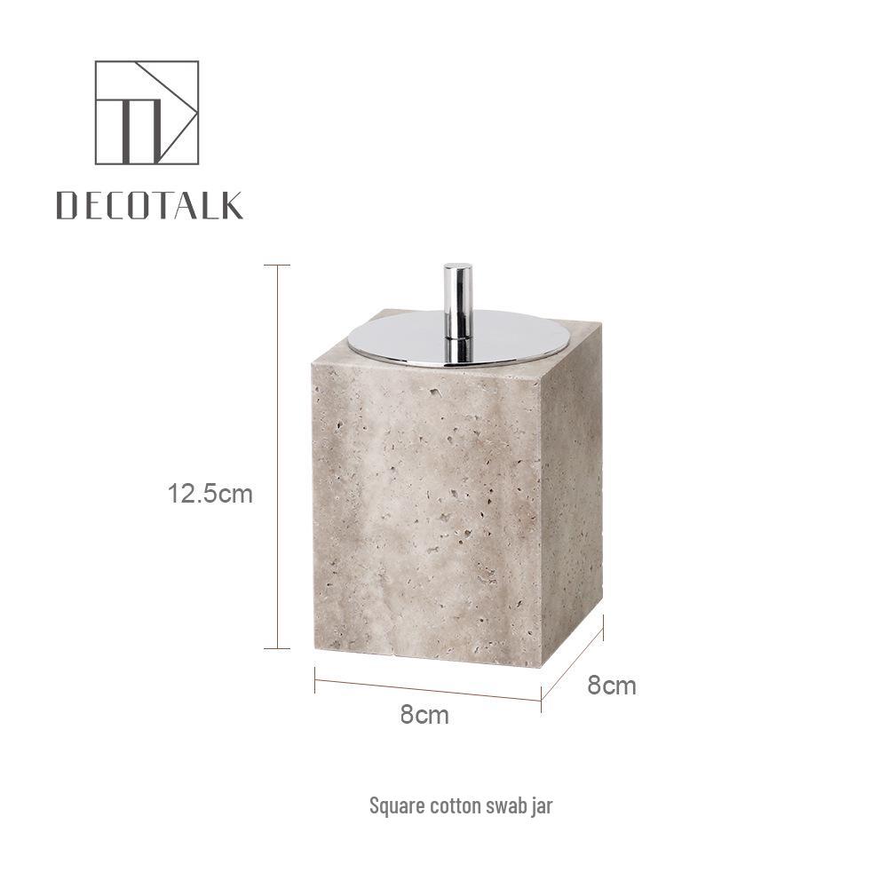 Set da Bagno Travertino Grigio Argento Wabi-Sabi: Vassoio e Decorazione per Lavabo.
