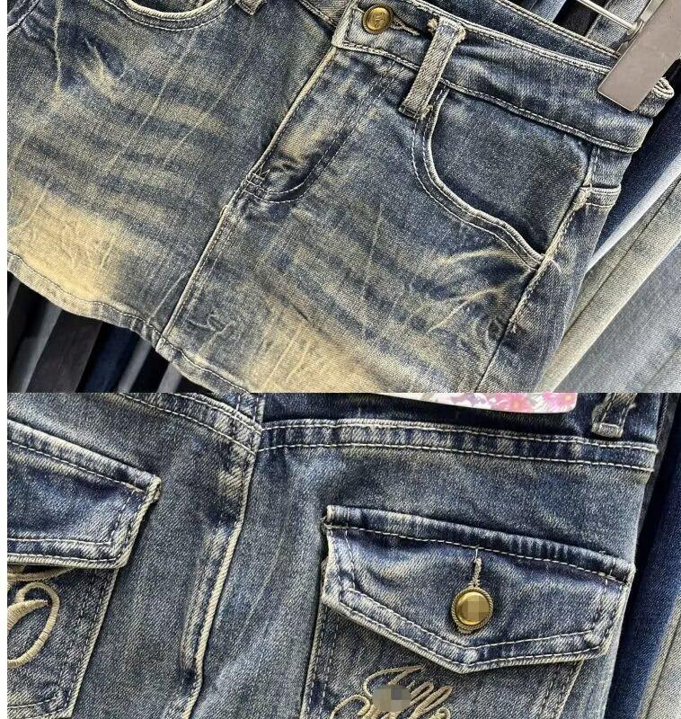 Women's Embroidered High Waist A-Line Denim Skirt - Summer 2024 Retro Style