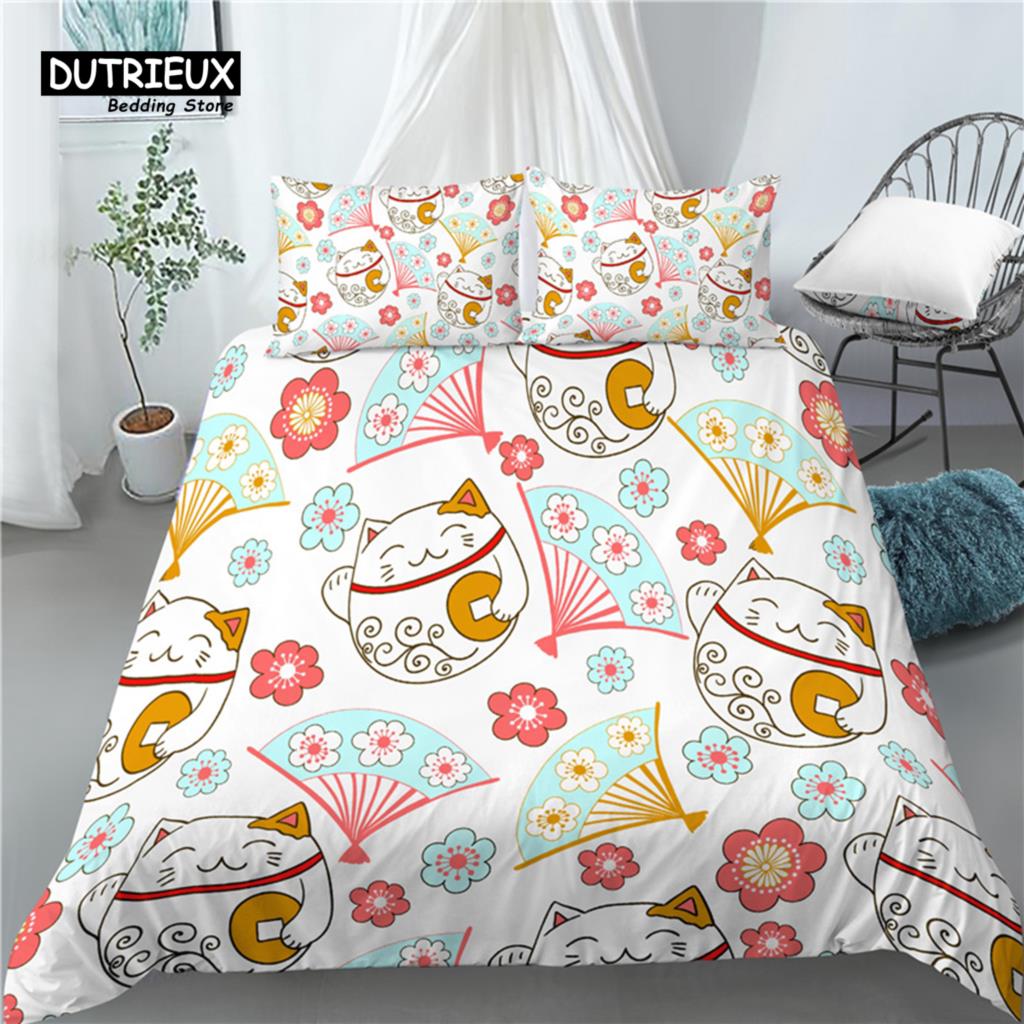 Luxury 3D Lucky Cat Print Home Living 2/3Pcs Comfortable Duvet Cover PillowCase Bedding Set Queen and King EU/US/AU Size