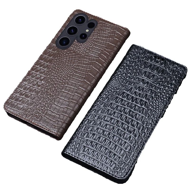 Luxury Genuine Leather Wallet Business Phone Case For Samsung Galaxy S24 Ultra Plus Cover Credit Card Money Slot Cover Holster
