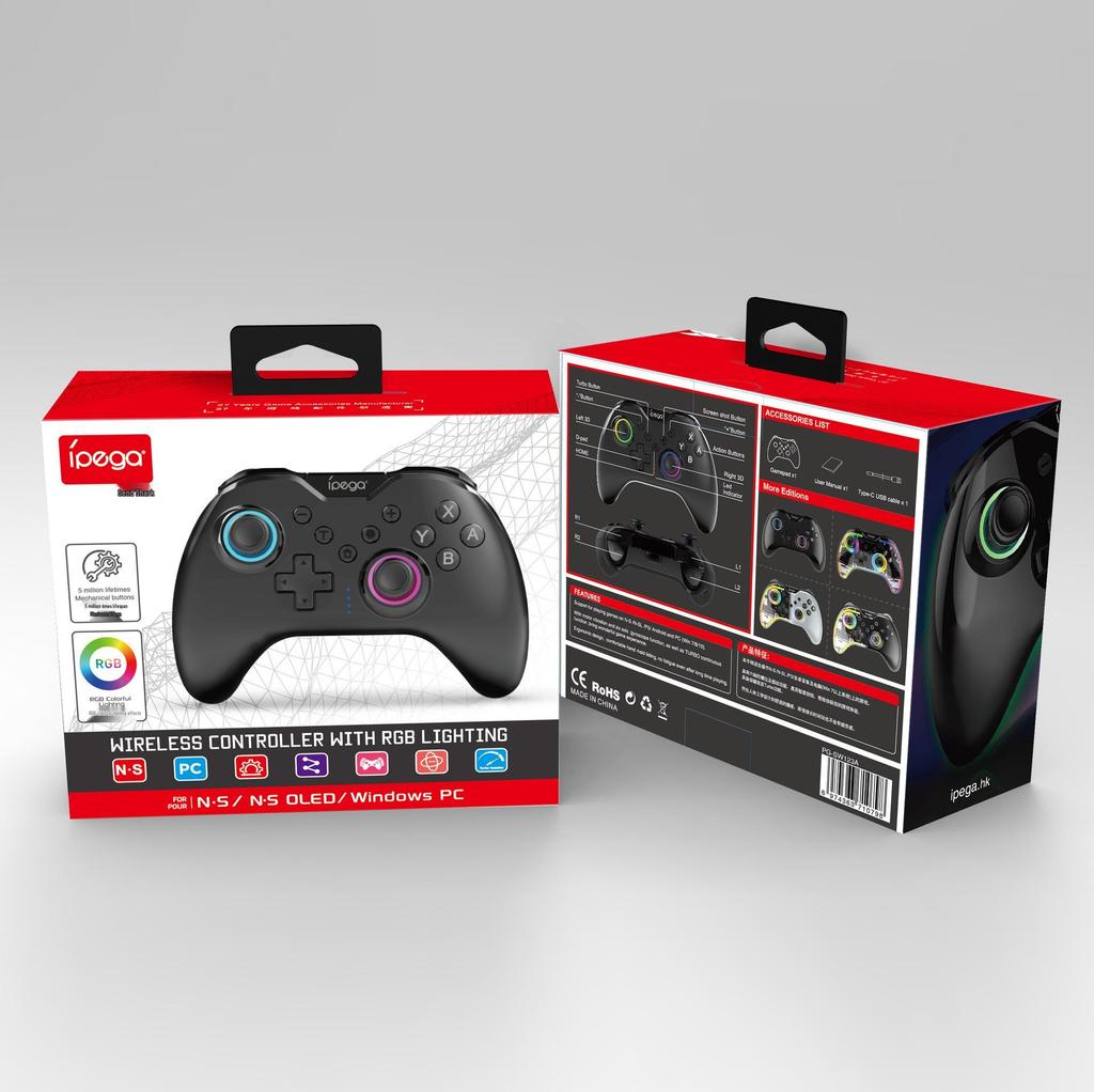NS/NS2 Wireless Game Controller with Neon RGB Lighting, Rapid Fire, Vibration, Six-Axis, and Original Button Compatibility