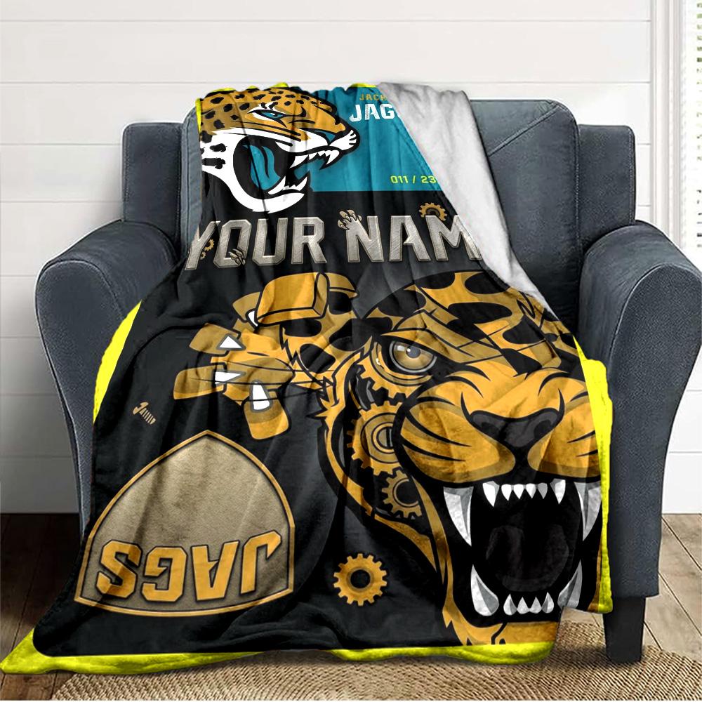 Name Custom Jacksonville Jaguars Logo Print Flannel Blanket High Quality Warm Comfortable Cover for All Seasons Perfect for Gifts Home Decor