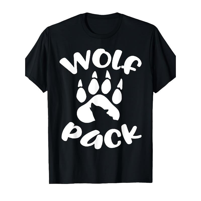 

European sizes Wolf Pack Wolf Family Matching T-Shirts - Men s Retro Graphic Wolf Paw Print & Pack Lettering 4XL чорний