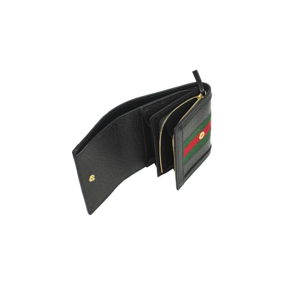 Gucci Ophidia Striped Double Fold Canvas And Leather Wallet Women wallet Black 719887-DJ2DG-1060