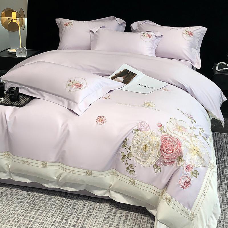 Class A Maternal And Infant Grade High-Grade 180 Long-Staple Cotton 4Pcs Set Cotton Pure Cotton Embroidered Flower Quilt Cover Mattress Sleeping