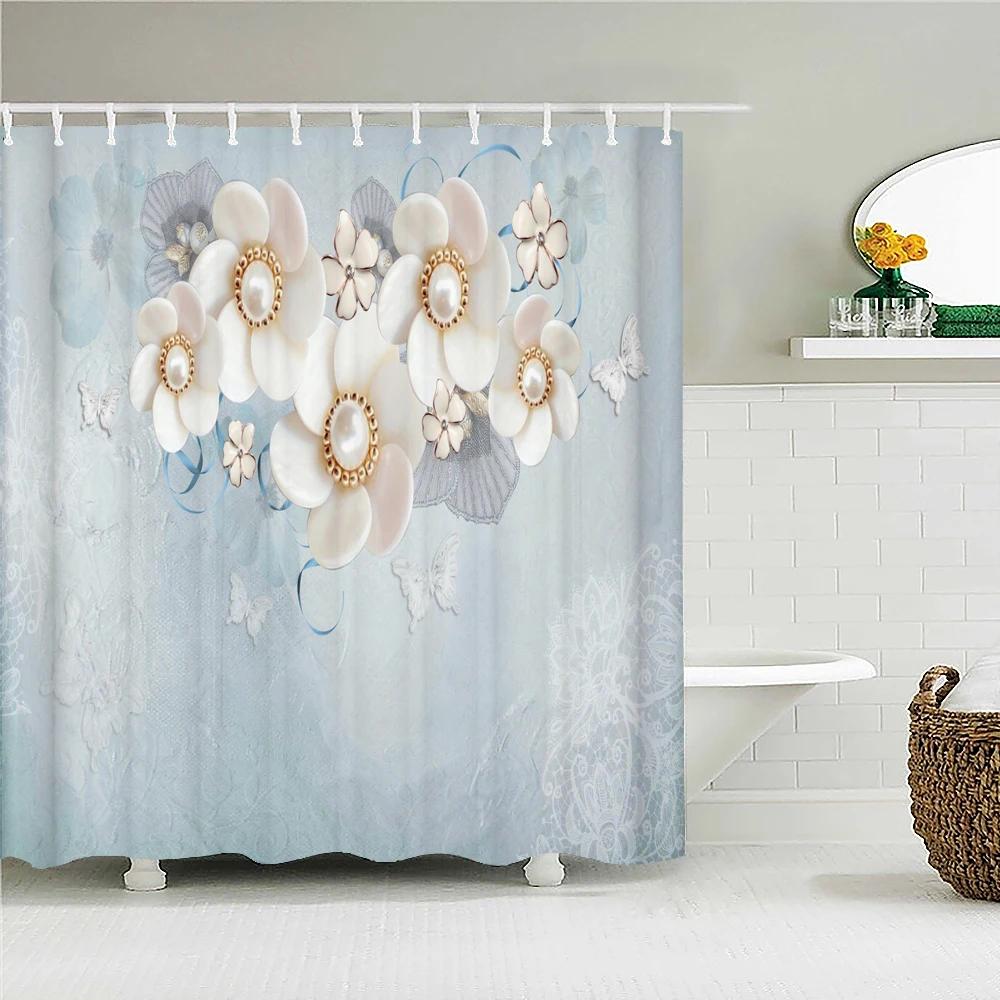 3D Purple Flower Shower Curtain European Vintage Style Waterproof Polyester Floral Bathroom Shower Curtains Home Decor Screen