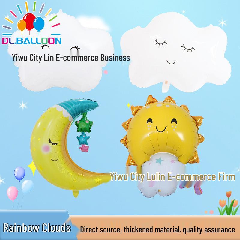 White Cloud Rainbow Bridge Balloon with Smiley Face and Tassel - Cute Party Decoration