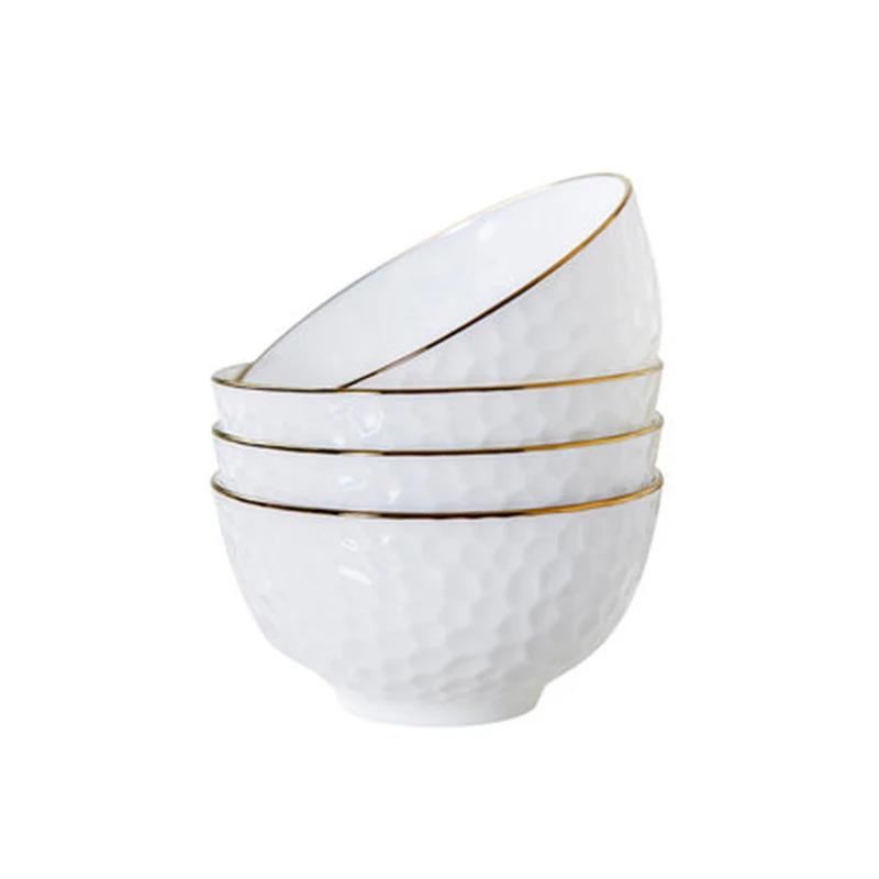 4Pcs Set Ramen Bowl Set Phnom Penh Embossed Rice Bowl High-quality Bone China 6 Inch Noodle Dinner Plate Set Ceramic Dinnerware