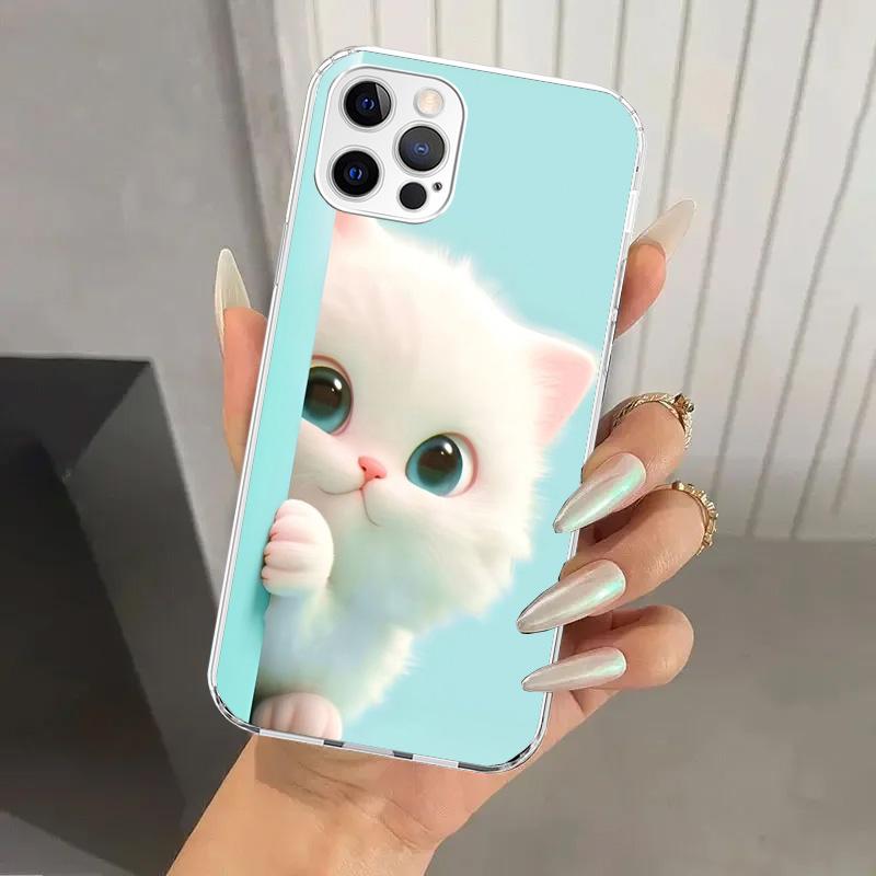 

Чехол для телефона с рисунком милого котенка, мультяшный, для Iphone 17 Air 16 15 Plus 14 13 Mini 12 11 Pro Max 16E 7 8 SE 2020, мягкий, Funda, печатный корпус iPhone 14 Pro