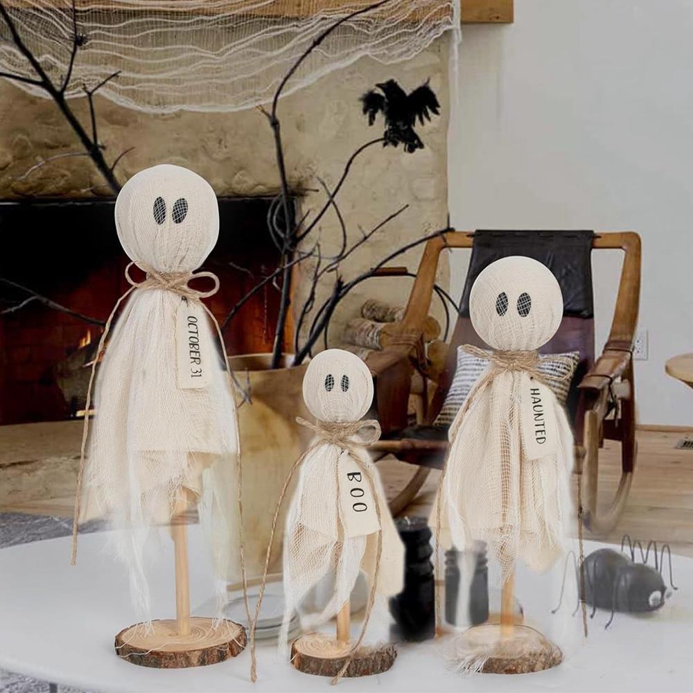 3Pcs Wooden Ghost Halloween Decorations Indoor For Halloween Party Supplies