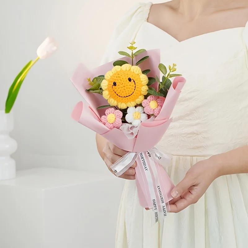 1/2 Stück Handgemachter Gehäkelter Sonnenblumenstrauß Künstliche Blumen Leuchtendes Festival Hochzeit Muttertag Geburtstag Heimdeko
